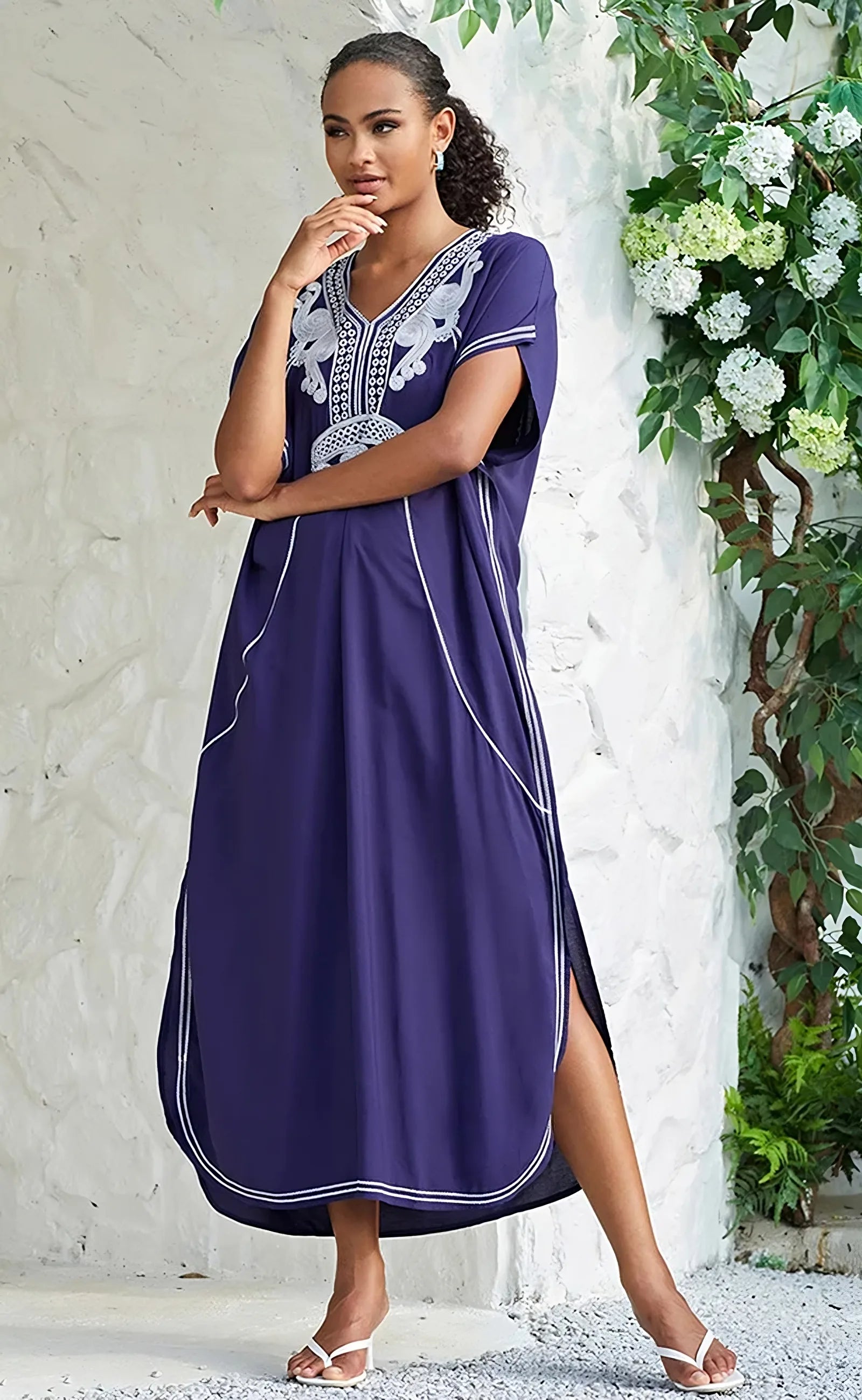 Embroidered Kaftan Blue Color