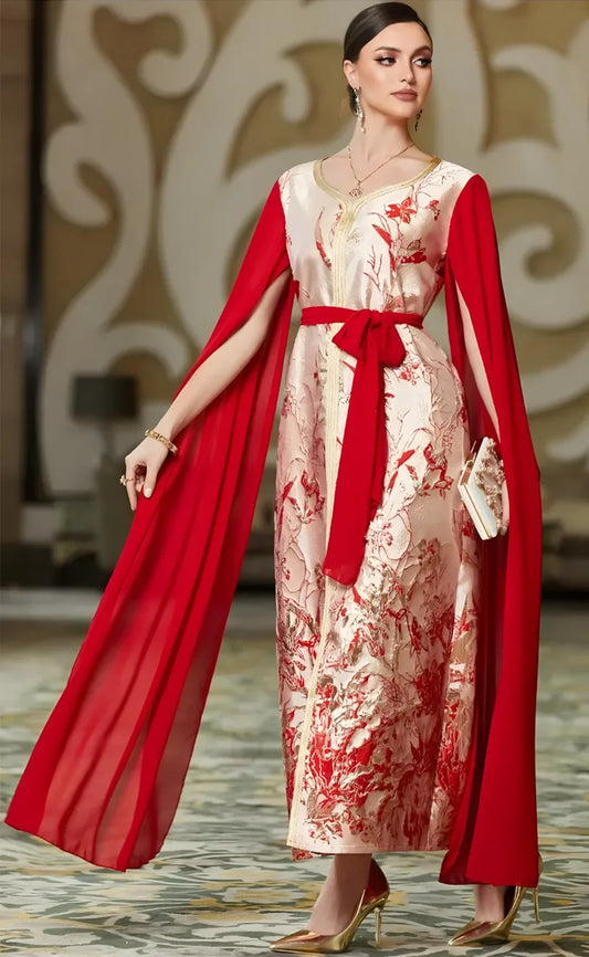 Red and White Kaftan Dress