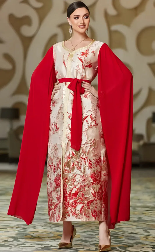 Red and White Kaftan Dress